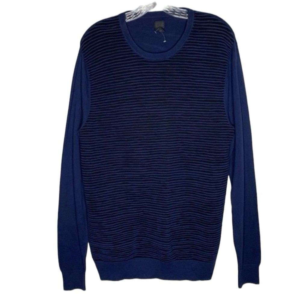 14th & Union Blue Textured Long Sleeve Cotton Pullover Sweater L